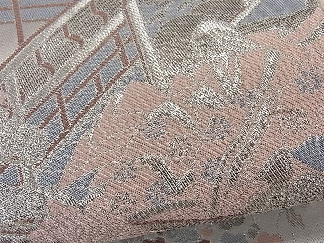 平和屋着物■六通柄袋帯 雲取り人物花文 銀糸 逸品 ut4069