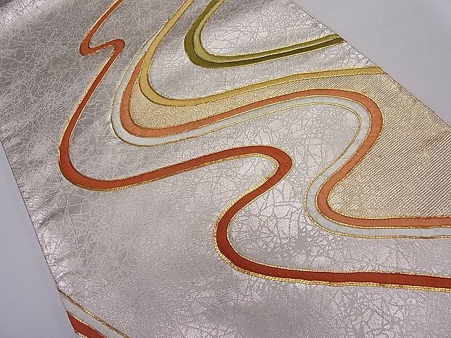 平和屋着物■袋帯 総刺繍 駒刺繍 流水文 逸品 ut4125