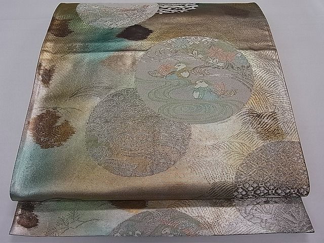 平和屋着物■六通柄袋帯 鴛鴦流水丸文 金銀糸 逸品 ut4163