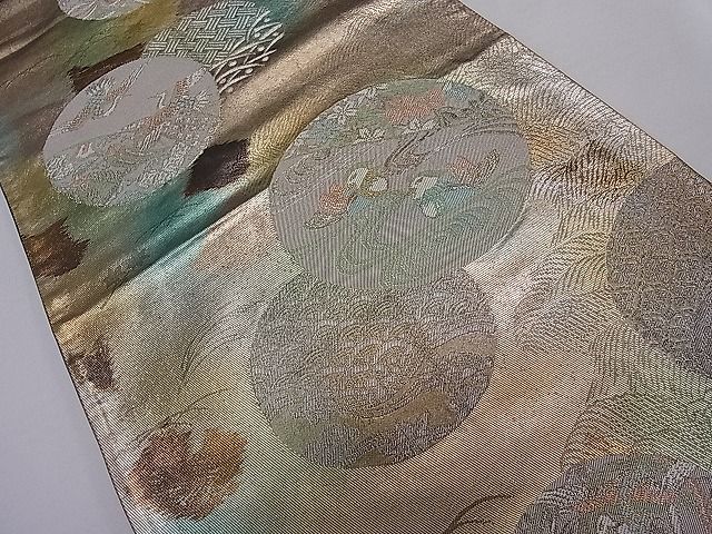 平和屋着物■六通柄袋帯 鴛鴦流水丸文 金銀糸 逸品 ut4163