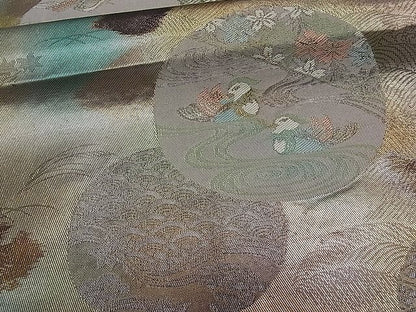 平和屋着物■六通柄袋帯 鴛鴦流水丸文 金銀糸 逸品 ut4163