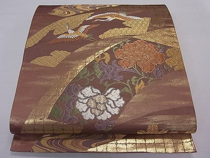 平和屋着物■六通柄袋帯 唐織 地紙飛鶴花文 金糸 逸品 ut4164