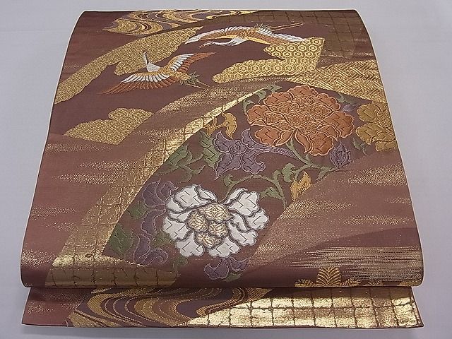 平和屋着物■六通柄袋帯 唐織 地紙飛鶴花文 金糸 逸品 ut4164