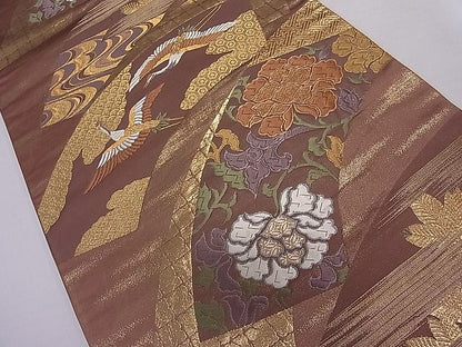 平和屋着物■六通柄袋帯 唐織 地紙飛鶴花文 金糸 逸品 ut4164