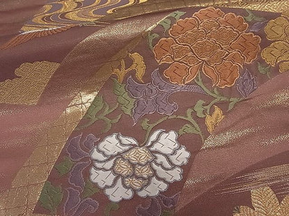 平和屋着物■六通柄袋帯 唐織 地紙飛鶴花文 金糸 逸品 ut4164