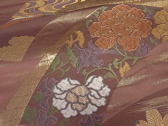 平和屋着物■六通柄袋帯 唐織 地紙飛鶴花文 金糸 逸品 ut4164