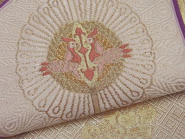 平和屋着物■六通柄袋帯 唐織 向かい鳥亀甲文 金糸 逸品 ut4185