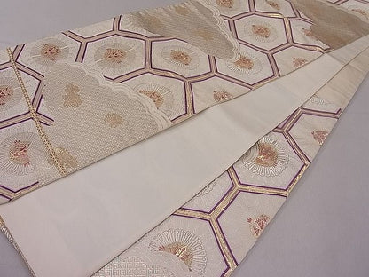 平和屋着物■六通柄袋帯 唐織 向かい鳥亀甲文 金糸 逸品 ut4185