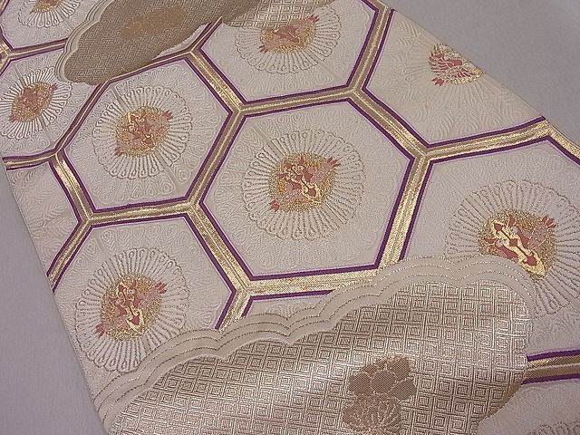 平和屋着物■六通柄袋帯 唐織 向かい鳥亀甲文 金糸 逸品 ut4185