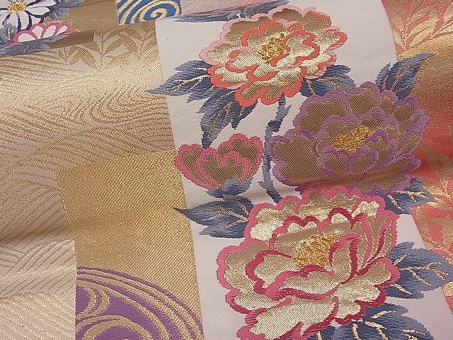 平和屋着物■六通柄袋帯　唐織　短冊流水花文　金糸　逸品　ut4211