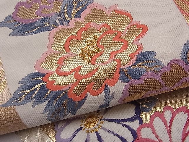 平和屋着物■六通柄袋帯　唐織　短冊流水花文　金糸　逸品　ut4211