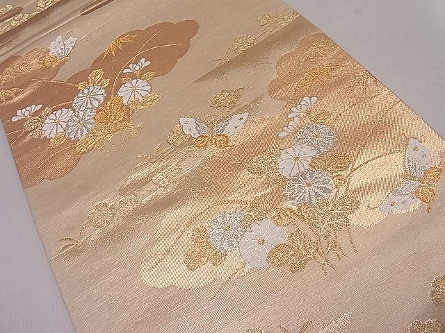 平和屋着物■西陣 六通柄袋帯 雲取り花蝶文 金銀糸 逸品 ut4215