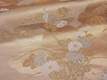 平和屋着物■西陣 六通柄袋帯 雲取り花蝶文 金銀糸 逸品 ut4215