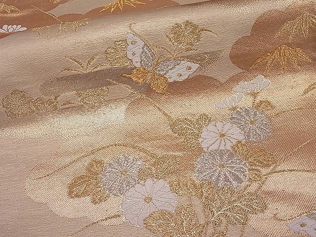 平和屋着物■西陣 六通柄袋帯 雲取り花蝶文 金銀糸 逸品 ut4215