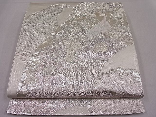 平和屋着物■六通柄袋帯 唐織 立波地紙孔雀花文 金銀糸 逸品 ut4232