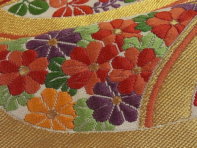 平和屋着物■六通柄袋帯　唐織　草花文　金糸　逸品　ut4321
