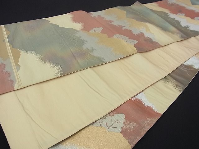 平和屋着物■六通柄袋帯 風景文 金銀糸 逸品 uw0259