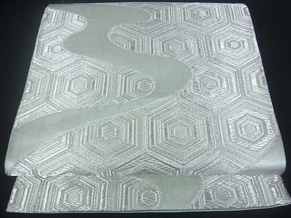 平和屋着物■六通柄袋帯 流水亀甲文 銀糸 逸品 uw0342