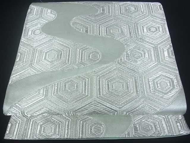 平和屋着物■六通柄袋帯 流水亀甲文 銀糸 逸品 uw0342