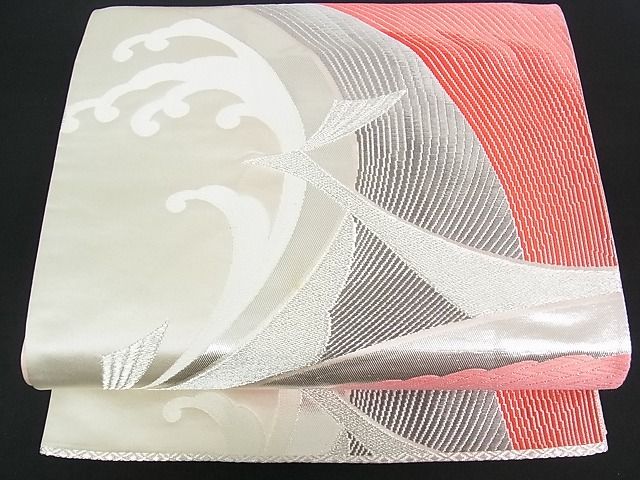 平和屋着物■六通柄袋帯 立波孔雀文 銀糸 逸品 uw0579