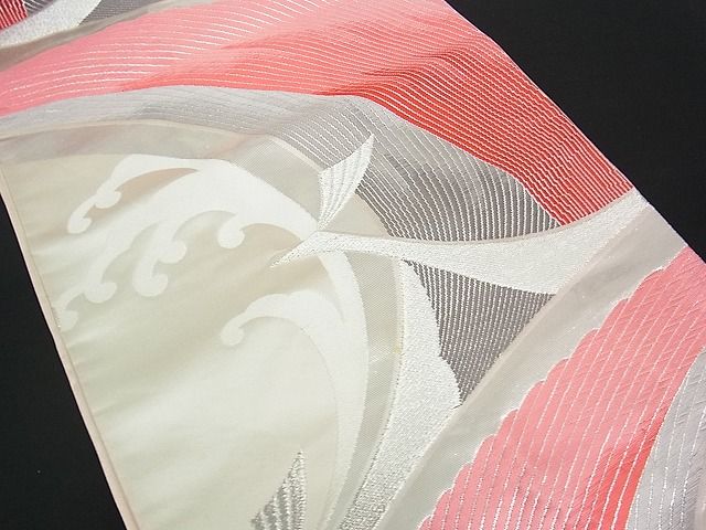 平和屋着物■六通柄袋帯 立波孔雀文 銀糸 逸品 uw0579