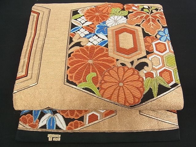 平和屋着物■六通柄袋帯 亀甲花文 金銀糸 逸品 uw0581