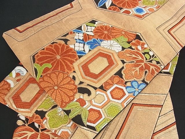 平和屋着物■六通柄袋帯 亀甲花文 金銀糸 逸品 uw0581
