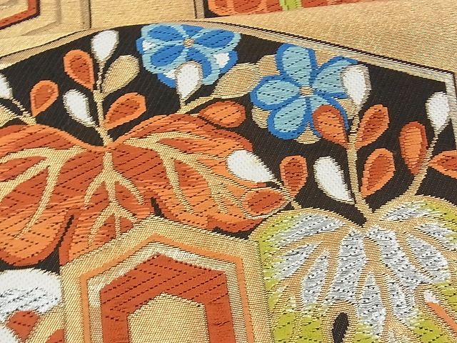 平和屋着物■六通柄袋帯 亀甲花文 金銀糸 逸品 uw0581