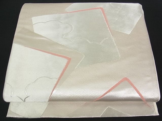 平和屋着物■六通柄袋帯 色紙重ね文 銀糸 逸品 uw0582
