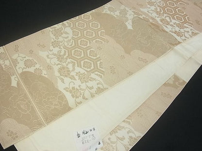 平和屋着物■六通柄袋帯　雲取り立波花文　金糸　逸品　uw0614