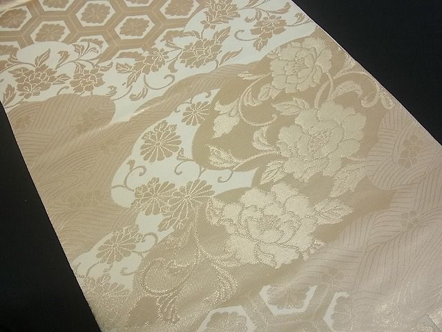 平和屋着物■六通柄袋帯　雲取り立波花文　金糸　逸品　uw0614