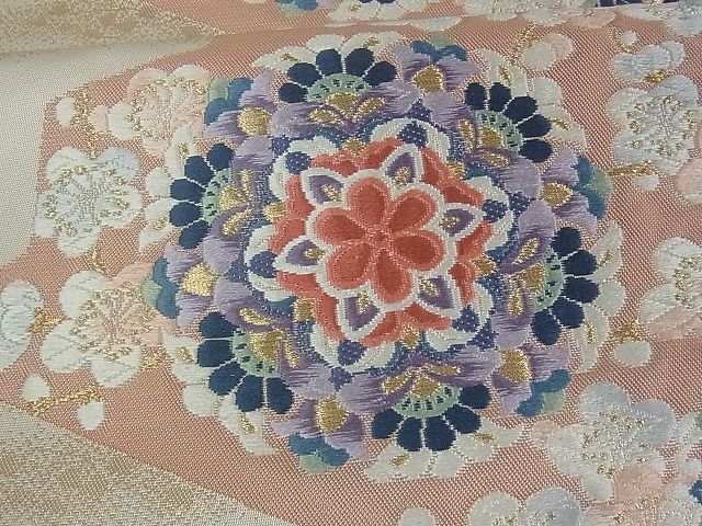 平和屋着物■六通柄袋帯 扇面花鳥文 金銀糸 逸品 uw0622