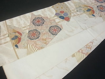 平和屋着物■六通柄袋帯 扇面花鳥文 金銀糸 逸品 uw0622