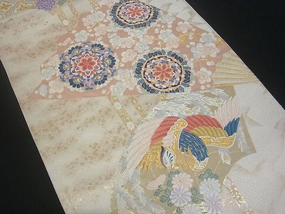 平和屋着物■六通柄袋帯 扇面花鳥文 金銀糸 逸品 uw0622