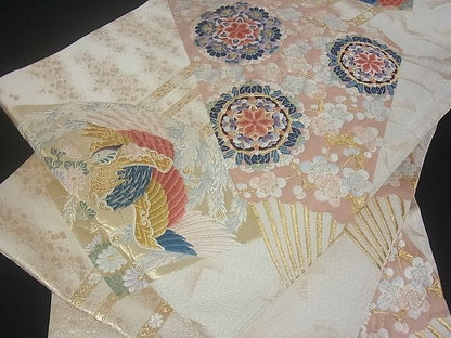 平和屋着物■六通柄袋帯 扇面花鳥文 金銀糸 逸品 uw0622