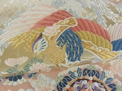 平和屋着物■六通柄袋帯 扇面花鳥文 金銀糸 逸品 uw0622