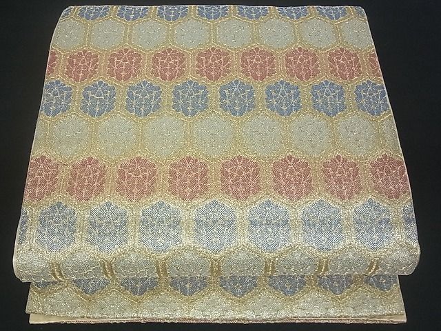 平和屋着物■六通柄袋帯 亀甲花文 金糸 逸品 uw0627