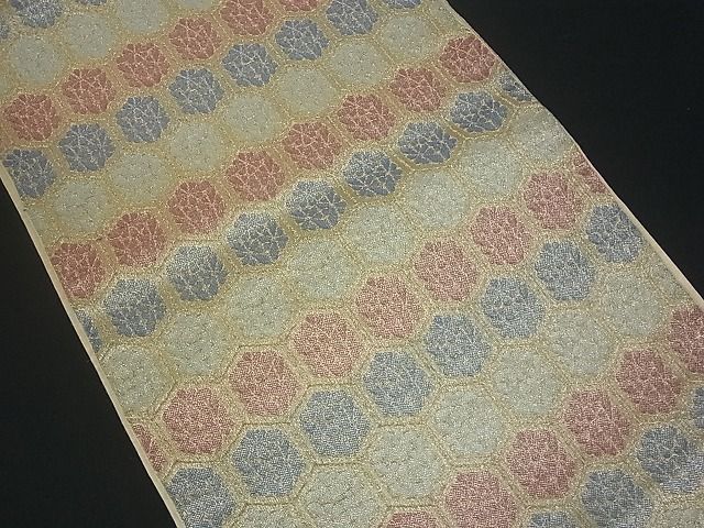 平和屋着物■六通柄袋帯 亀甲花文 金糸 逸品 uw0627