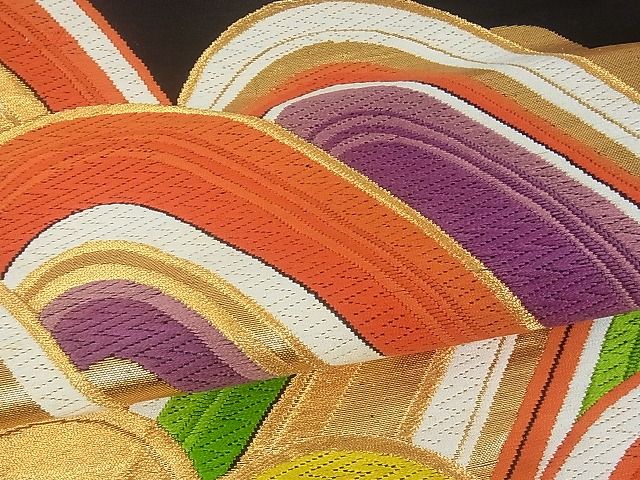 平和屋着物■六通柄袋帯 立波文 黒地 金糸 逸品 uw0661