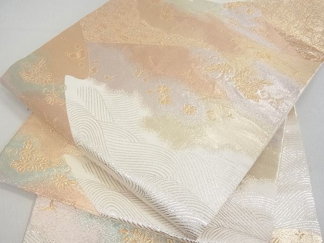 平和屋着物■六通柄袋帯　立波舞花文　金銀糸　逸品　uw0668