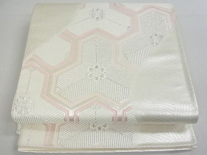 平和屋着物■西陣　六通柄袋帯　亀甲松葉花文　銀糸　証紙付き　逸品　uw0670