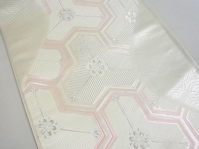 平和屋着物■西陣　六通柄袋帯　亀甲松葉花文　銀糸　証紙付き　逸品　uw0670