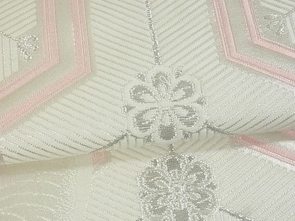 平和屋着物■西陣　六通柄袋帯　亀甲松葉花文　銀糸　証紙付き　逸品　uw0670
