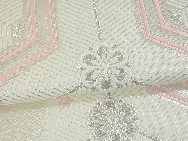 平和屋着物■西陣　六通柄袋帯　亀甲松葉花文　銀糸　証紙付き　逸品　uw0670