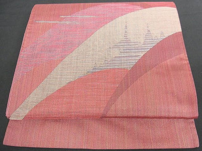 平和屋着物■六通柄袋帯 風景文 正絹 逸品 A-uw1944