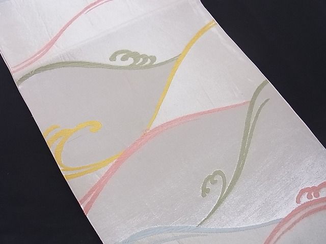 平和屋着物■六通柄袋帯 唐織 流水文 銀糸 正絹 逸品 A-uw1976