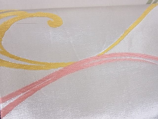 平和屋着物■六通柄袋帯 唐織 流水文 銀糸 正絹 逸品 A-uw1976