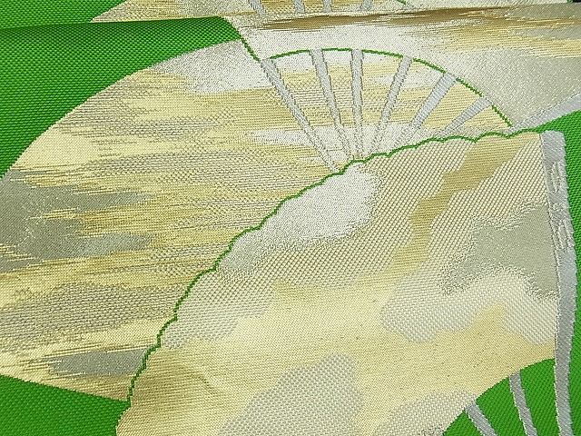 平和屋着物■八寸名古屋帯 舞扇文 金銀糸 正絹 逸品 A-uw2424