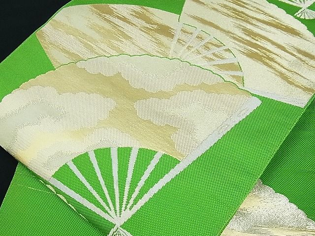 平和屋着物■八寸名古屋帯 舞扇文 金銀糸 正絹 逸品 A-uw2424
