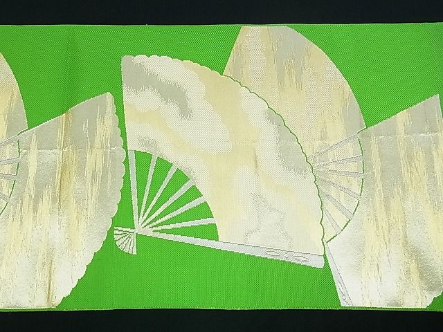 平和屋着物■八寸名古屋帯 舞扇文 金銀糸 正絹 逸品 A-uw2424